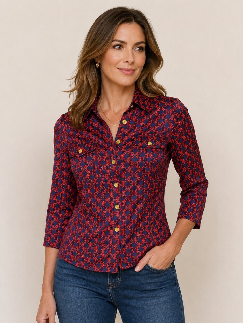 ❤️ ELIZABETH MCKAY SILK TWILL BUTTON DOWN SHIRT / TOP, 4